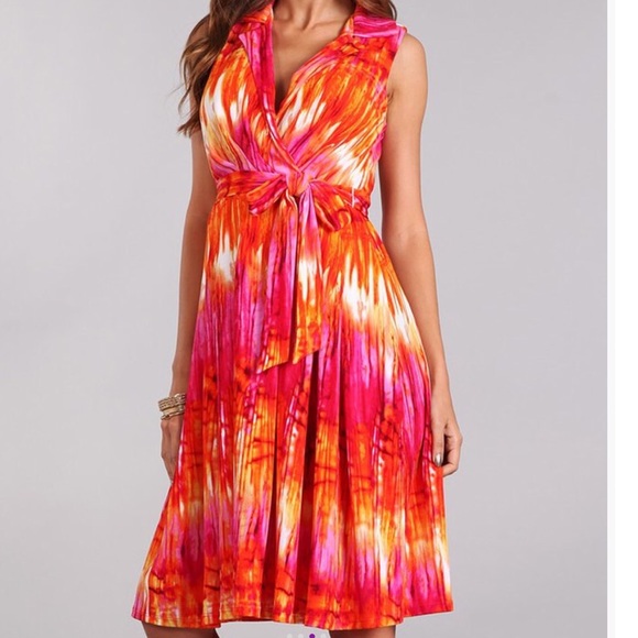 Tuscany Orange and Pink Tie-Dye Dress👗 - Picture 3 of 8